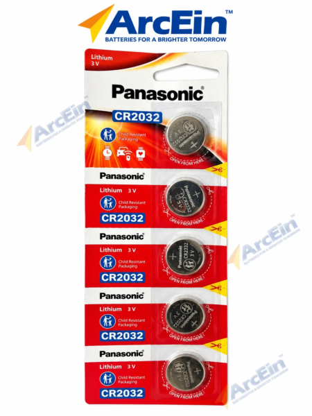 Panasonic CR2032 3V lithium coin cell batteries pack of 5