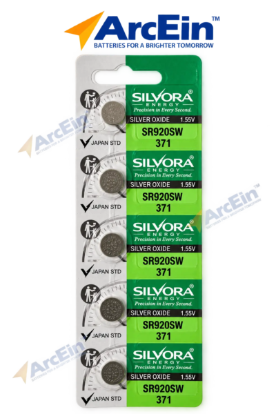 Silvora Energy SR920SW 371 1.55V silver oxide watch batteries pack of 5