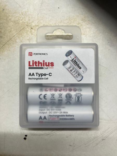 Portronics Lithius AA 1.5V 1480mAh USB-C Rechargeable Batteries – Pack of 2 | POR 2509