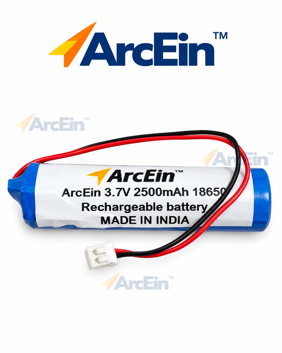 ArcEin 3.7V 2500mAh 18650 rechargeable lithium ion battery with 2 pin connector