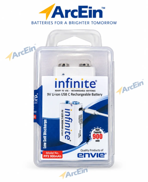 Envie Infinite 9V 900mAh USB-C rechargeable Li-ion battery