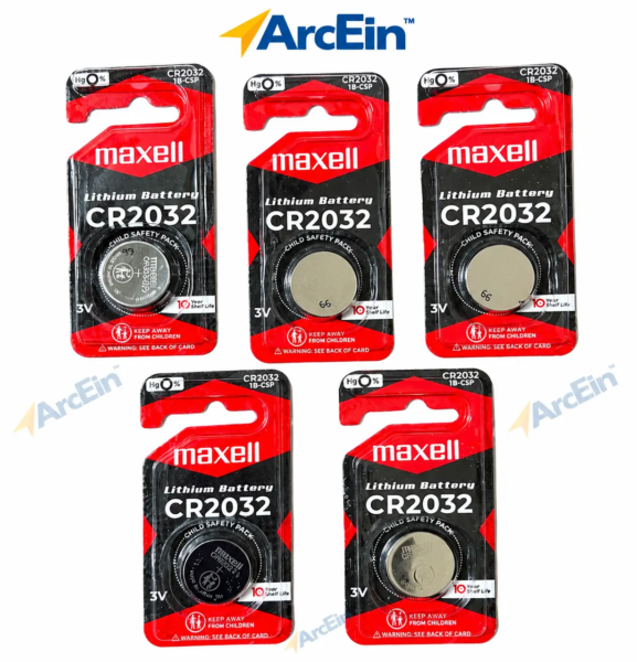 Maxell CR2032 3V lithium coin cell battery pack of 5