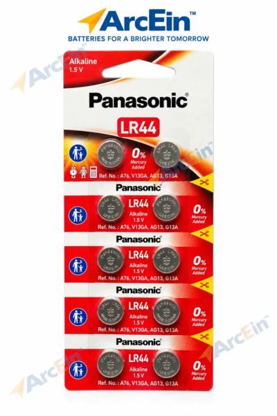 Panasonic LR44 AG13 1.5V alkaline button cell batteries pack of 10
