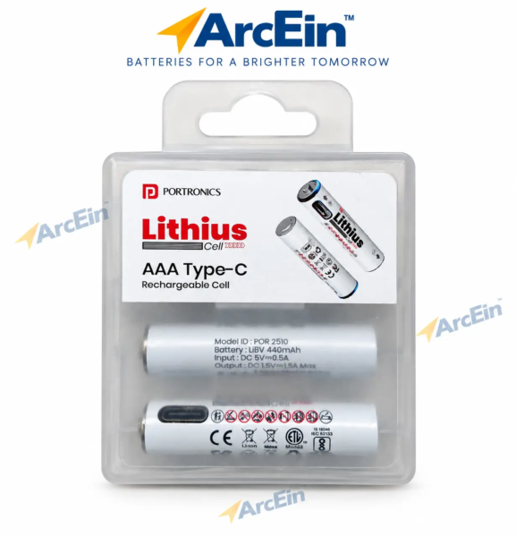 Portronics Lithius AAA 1.5V 440mAh USB-C rechargeable batteries POR 2510 pack of 2