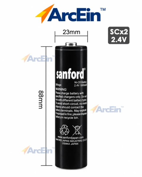 Sanford 2.4V 1900mAh 2SC Ni-Cd rechargeable battery