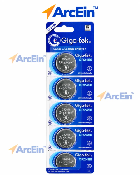 Giga-tek CR2450 3V lithium coin cell batteries pack of 5