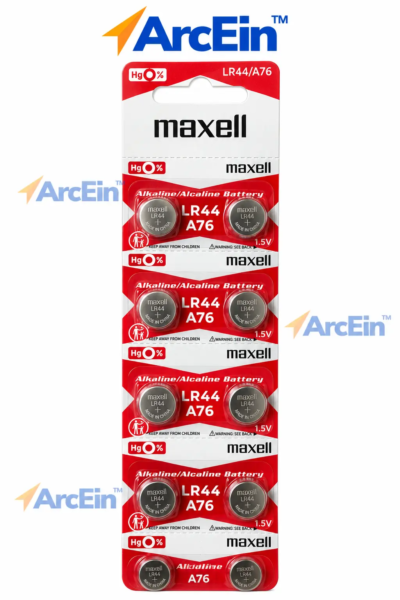 Maxell LR44 A76 1.5V alkaline button cell batteries pack of 10