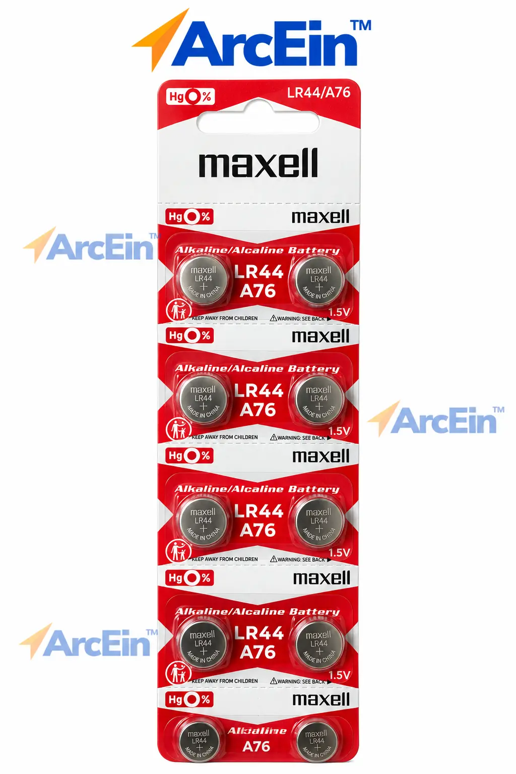 Maxell LR44 A76 1.5V alkaline button cell batteries pack of 10