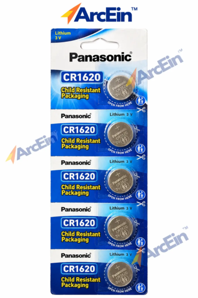 Panasonic CR1620 3V lithium coin cell batteries pack of 5