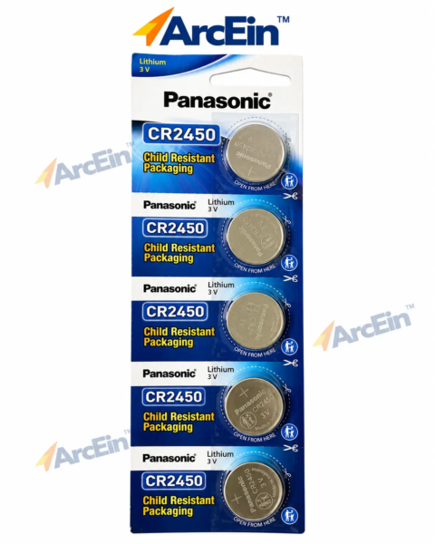 Panasonic CR2450 3V lithium coin cell batteries pack of 5