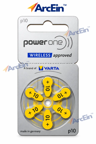 Power One P10 1.45V Size 10 zinc-air hearing aid batteries pack of 6 with yellow tabs