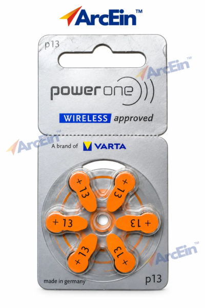 Power One P13 1.45V Size 13 zinc-air hearing aid batteries pack of 6 with orange tabs