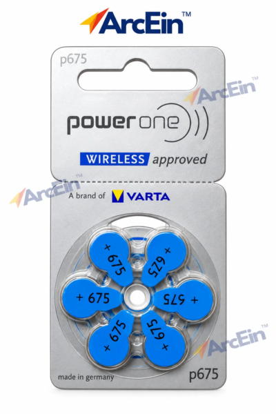 Power One P675 1.45V Size 675 zinc-air hearing aid batteries pack of 6 with blue tabs