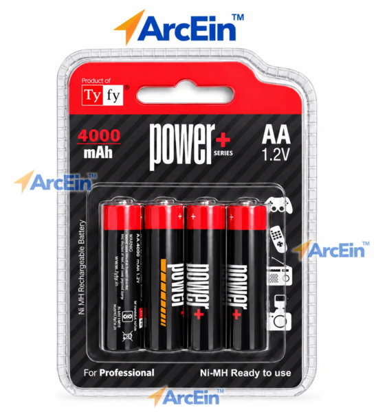 TYFY Power+ AA 1.2V 4000mAh Ni-MH rechargeable batteries pack of 4